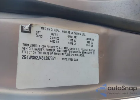 2003 Buick Century Custom из США, поврежденный, VIN 2G4WS52J431297351